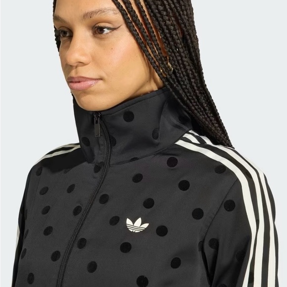 adidas Black Polka Dot Track Bomber Jacket with White Stripes - Picture 2 of 9